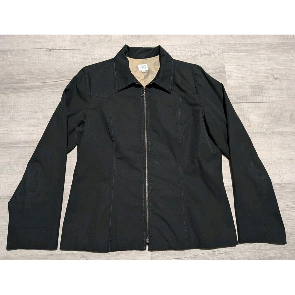 Margaret Oleary Full Zip Jacket Women's Sz L Microfiber Cotton Blend Black